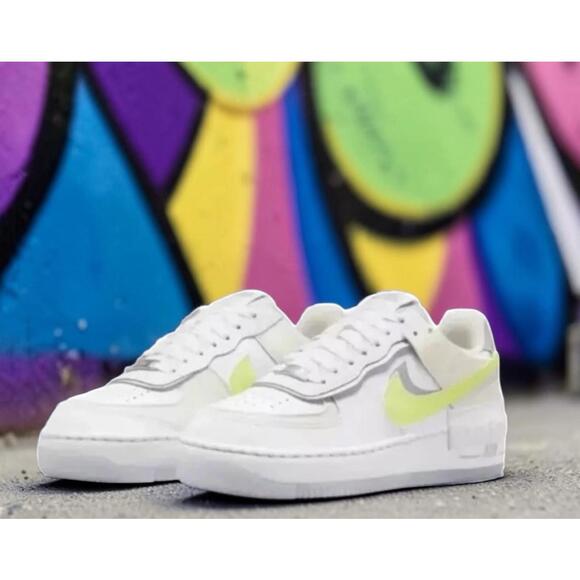 Nike Shoes - $134 Women Nike Air Force 1 Shadow Shoes White/Lemon/Wolf Grey FB7582 Size 9.5
